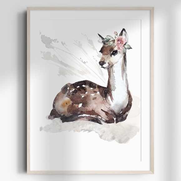 Other - Watercolor Deer Portrait Wall Art Illustration Print Poster Unframed